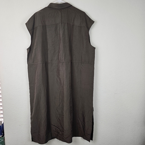 Old Navy Utility Midi Shirt Dress Olive Green Petite XLP Waist-Defined - Picture 4 of 14